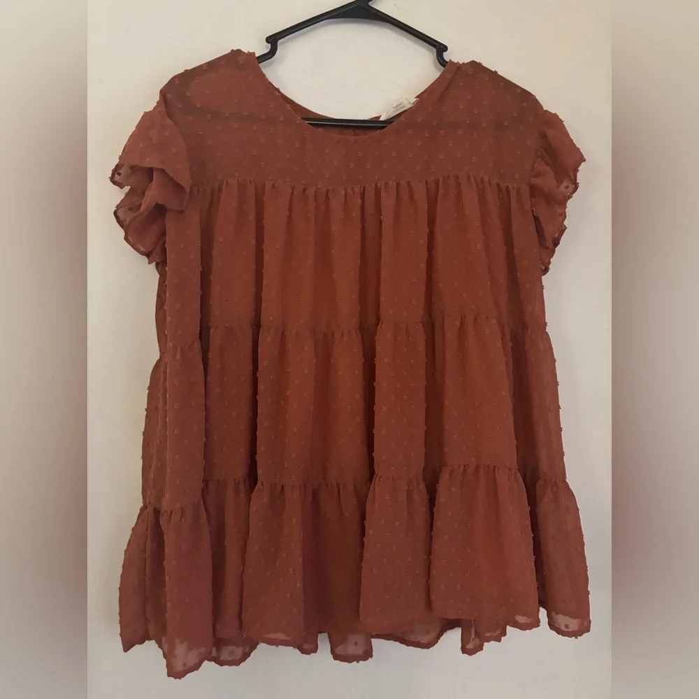 Women's Rust Ruffle Top - Picture 1 of 1